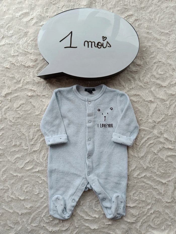 Pyjama grenouillère velours Garçon 1 mois I love you Ours Kiabi