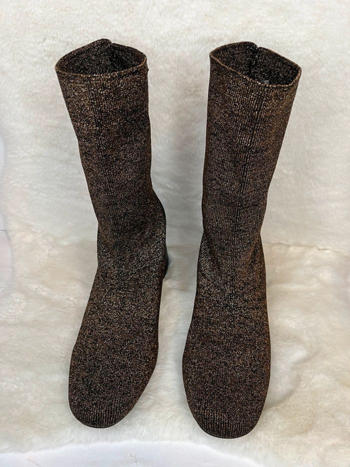 Bottines chaussettes noires et pailletées marrons, dorées pointure 40 - photo numéro 2