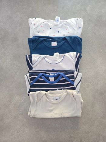 Lot 5 bodies fille manche longue bleu blanc beige motif T36mois-3ans TBE absorba petit bateau