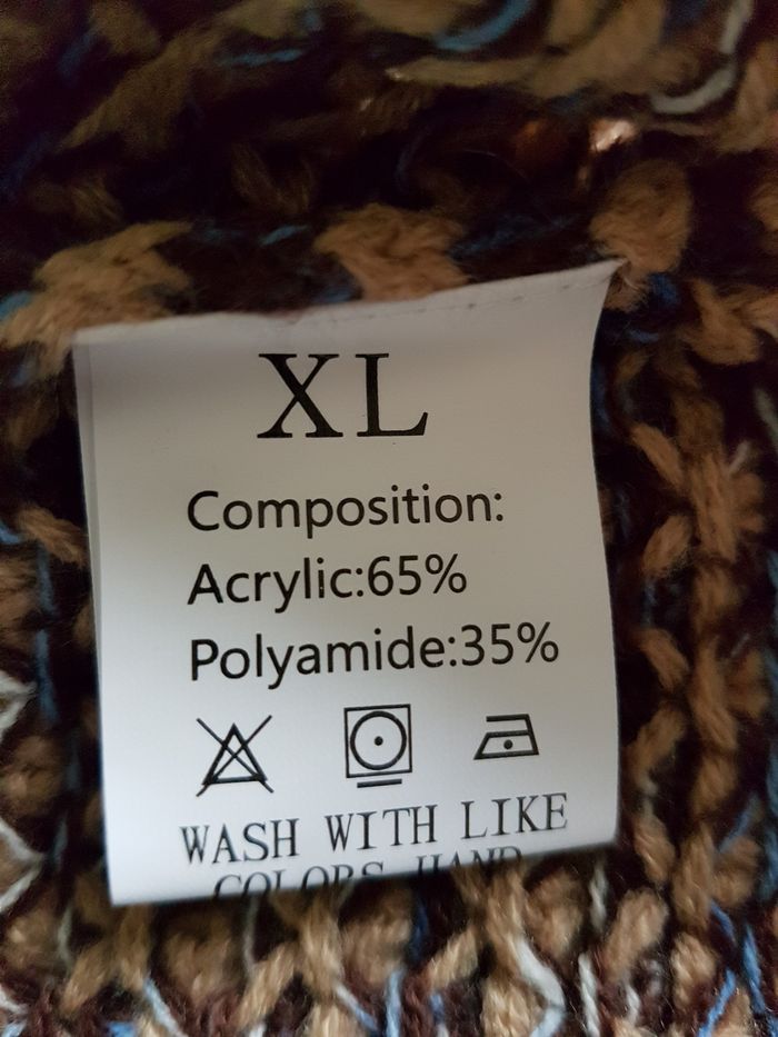Pull col montant, beige, marron, bleu, aisselles 58 cm, boutique privée, taille XL(44) - photo numéro 4