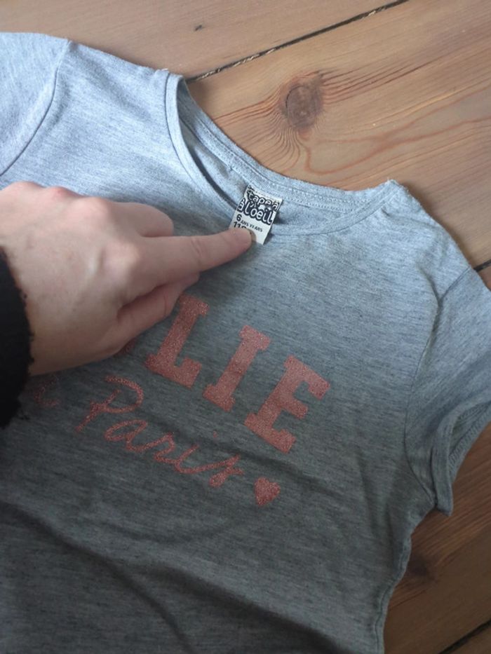 T-shirt gris rose paillettes tao 6 ans jolie a paris - photo numéro 2