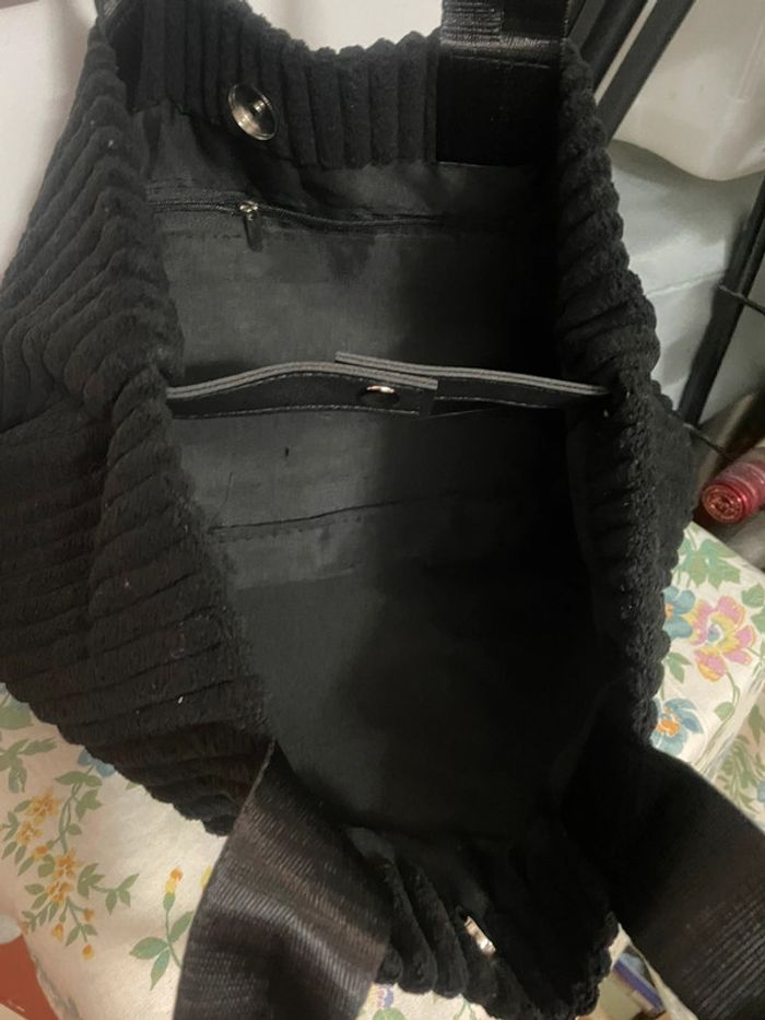 Sac Fourre-Tout Chic en Velours Côtelé Noir pour Femme - photo numéro 4