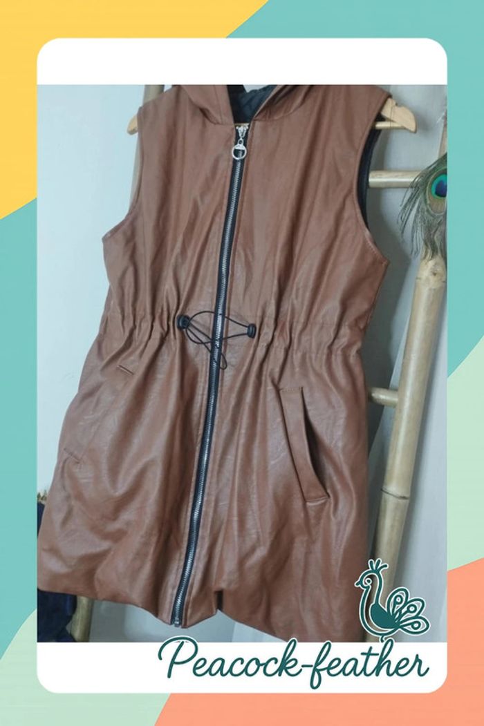 Blouson sans manches simili marron TU - photo numéro 3