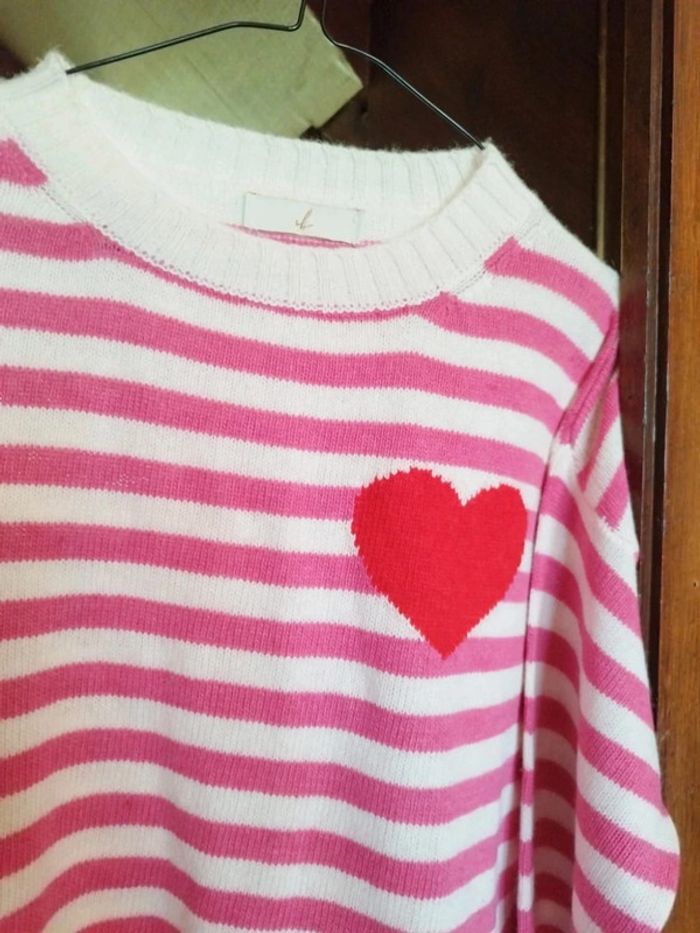 Pull sweatshirt rayures cœur vintage y2k L/40 - photo numéro 4
