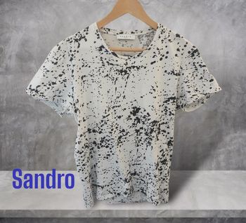 T-shirt manches courtes blanc motifs noir Sandro Paris