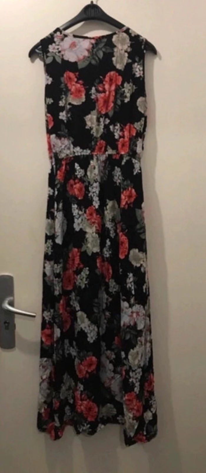 Robe longue été femme reed queen sans manches fleuris noir rouge taille M - photo numéro 2