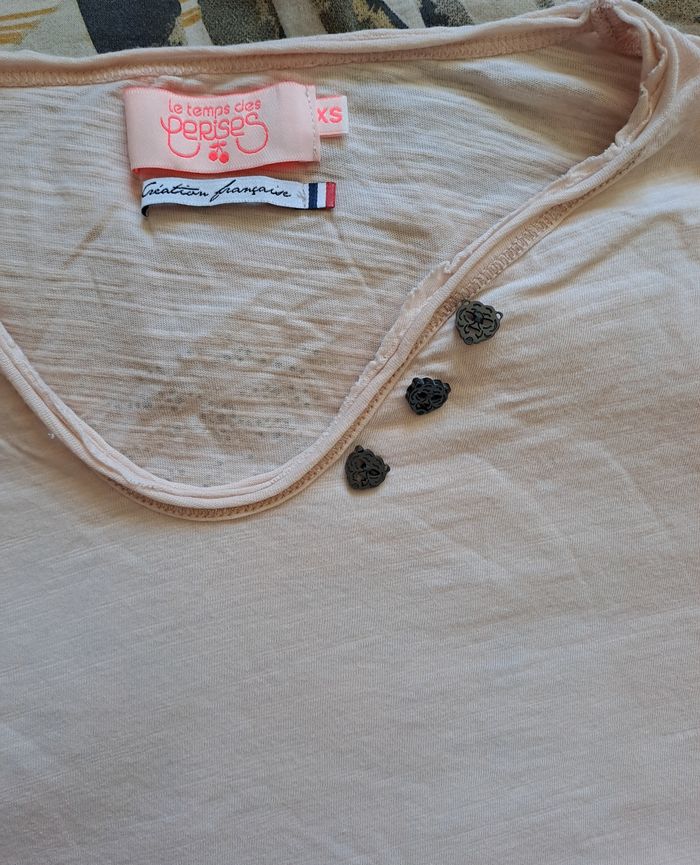Tee shirt manches courtes rose pâle femmes Le Temps Des Cerises XS - photo numéro 3
