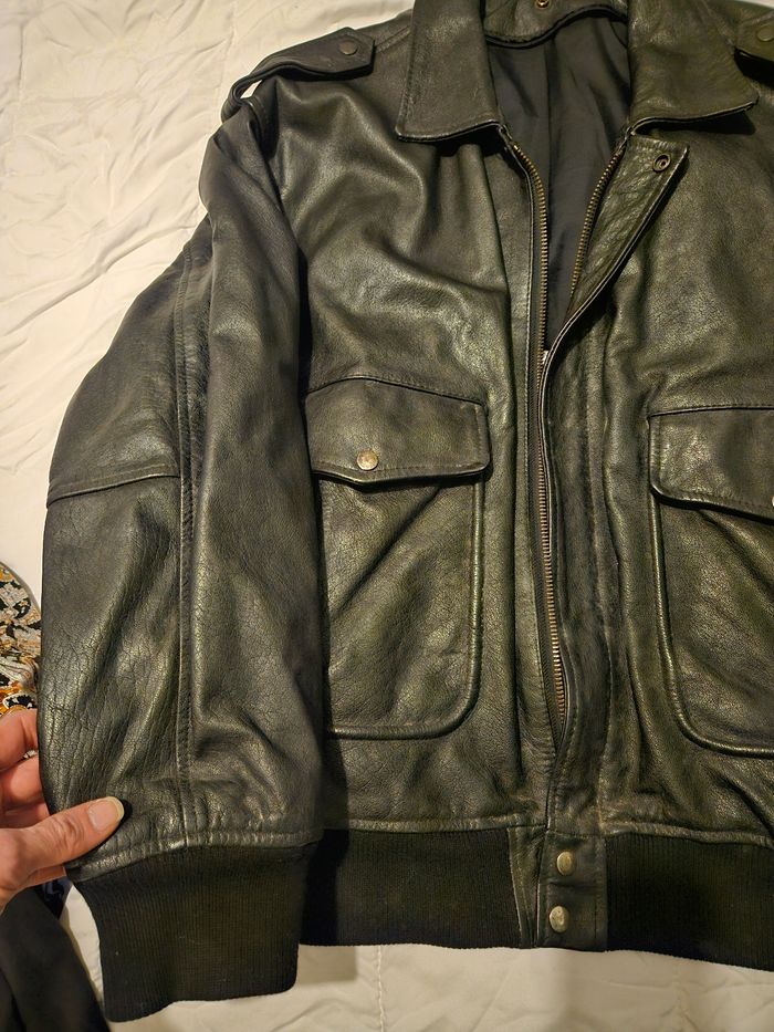 Véritable blouson de cuir de vachette aviation vintage - photo numéro 3