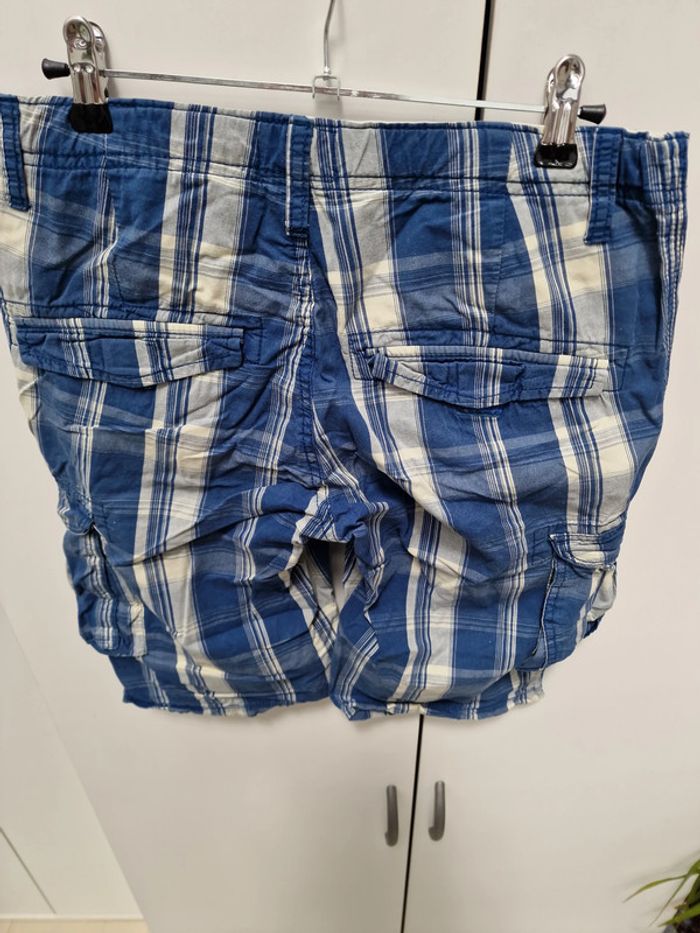 Short Bermuda Cargo Bleu Marine Carreaux Beige - photo numéro 4