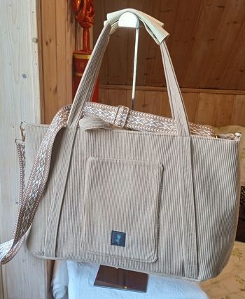 Grand sac fourre-tout, velours côtelé beige 