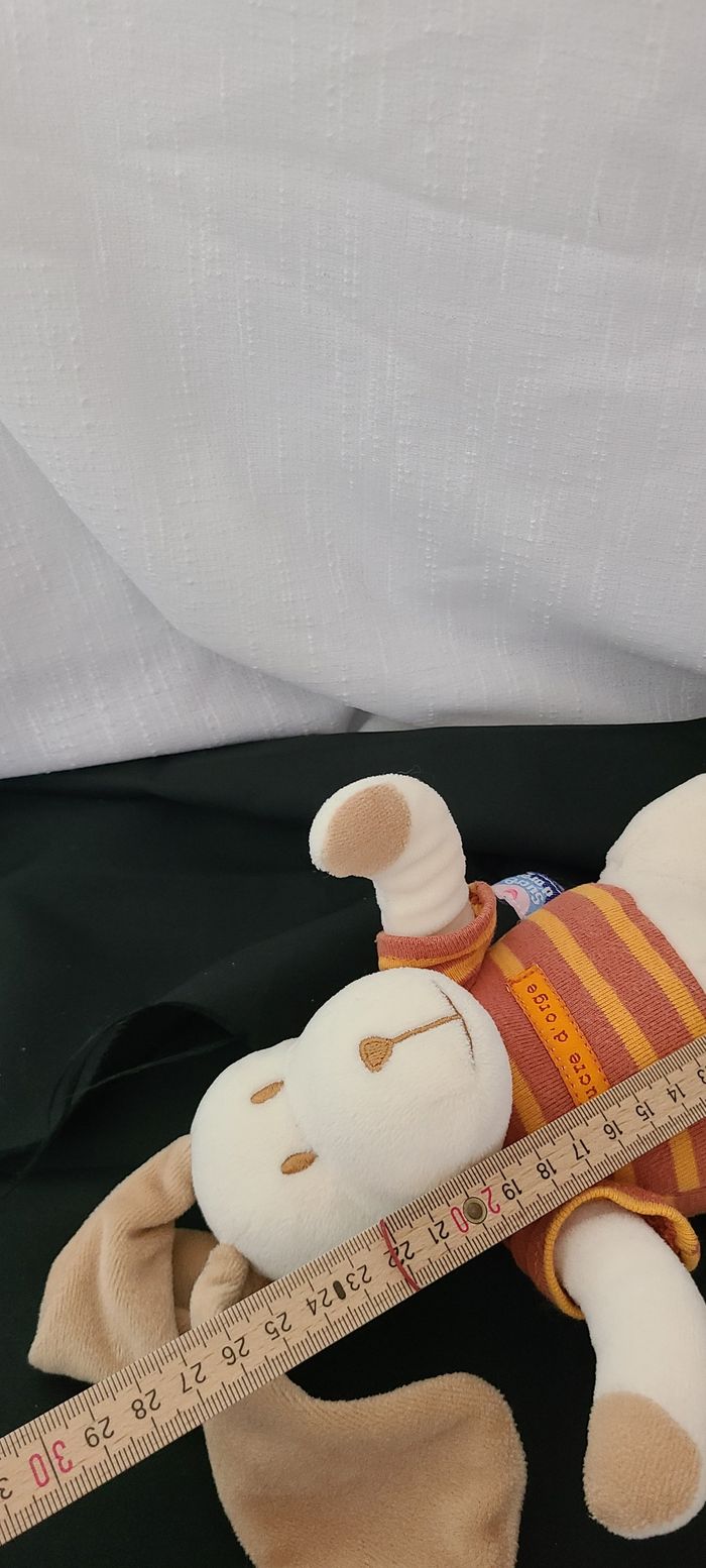 Doudou chien blanc maillot rayé orange SUCRE D'ORGE - photo numéro 4