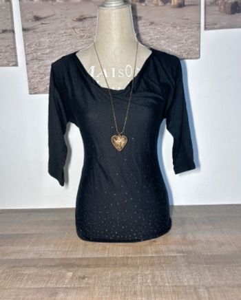 Pull noir manche 3/4 strass argenté taille 34/36 xs/s 123