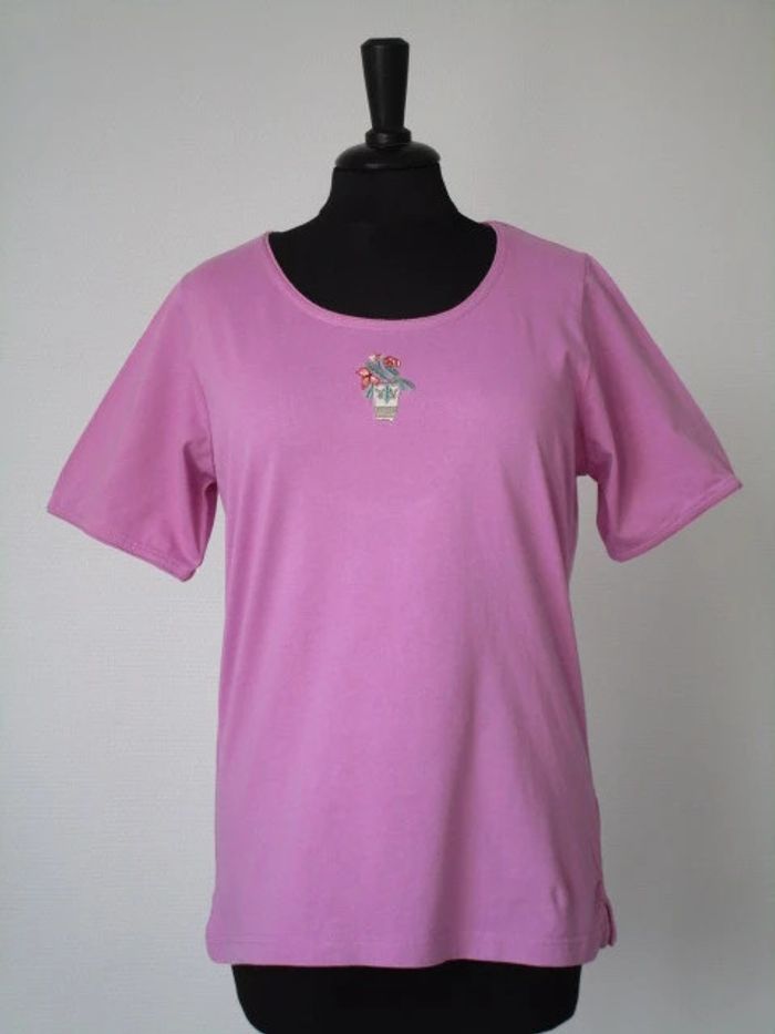 T-shirt mauve vintage fleurs 38/40 TBE - photo numéro 2