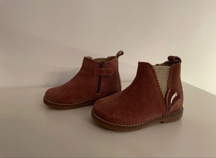 Bottines velours prune/marron 22