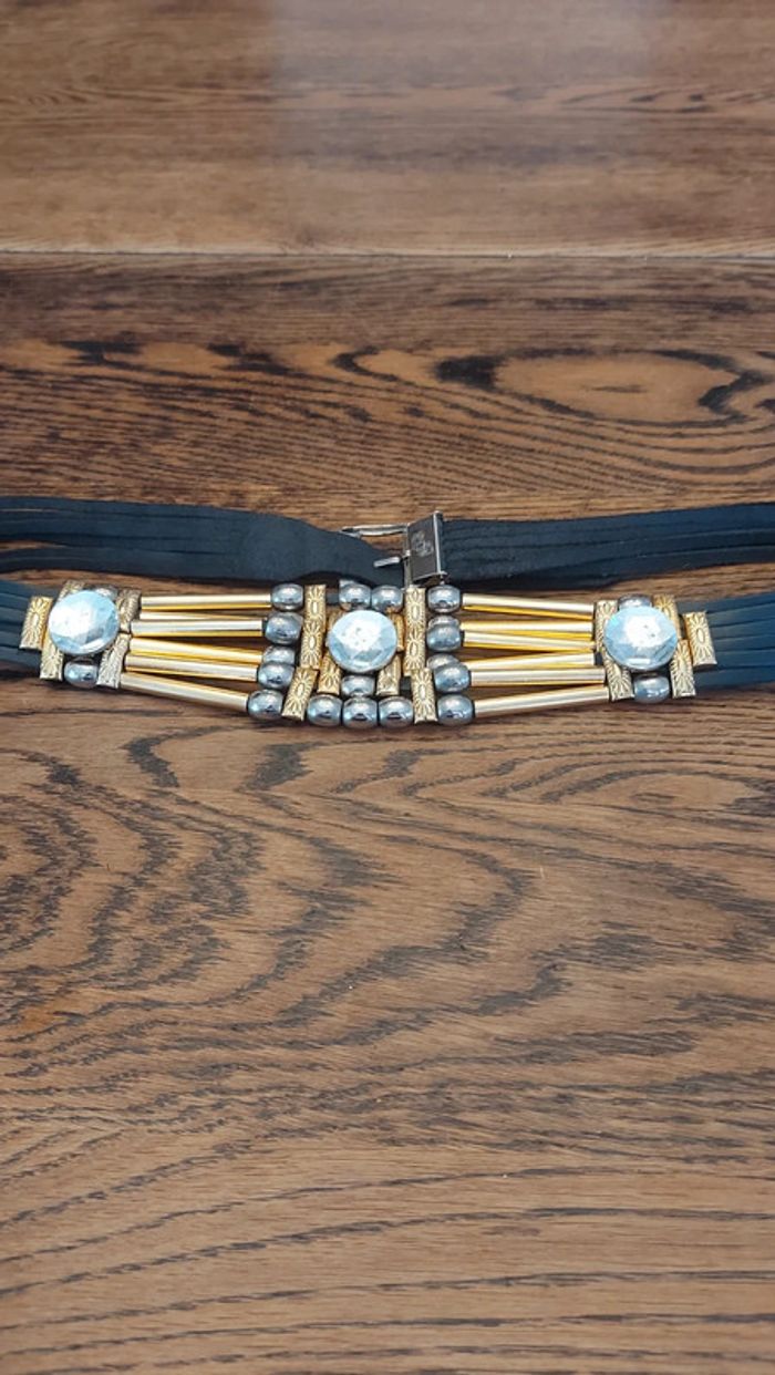 Ceinture en cuir noir avec application 90cm - photo numéro 12
