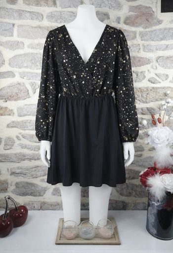 Robe de soirée manches longues nuit étoilée noire et dorée Femme taille 54 marque Asos 🌺 
