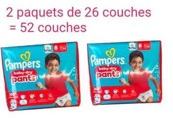 Lot de  52 Couches Pampers Baby Dry  Pants 19 + KG  Taille  8 Neuf