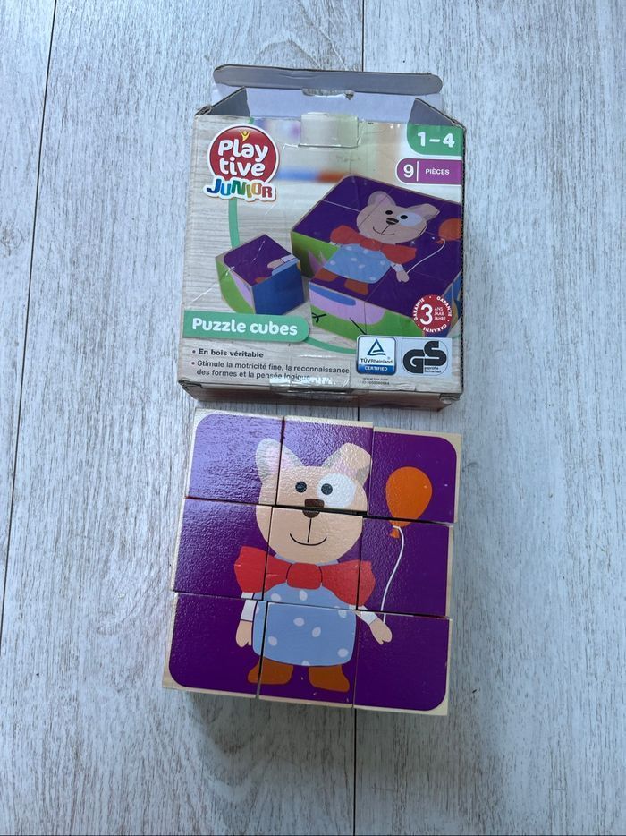 Puzzle cube bois 4 en 1  4 modèles  Playtive Junior  1-4 ans 9 pièces