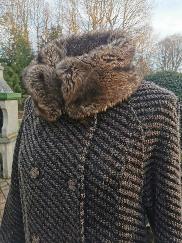 Manteau Zara knitwear col fausse fourrure