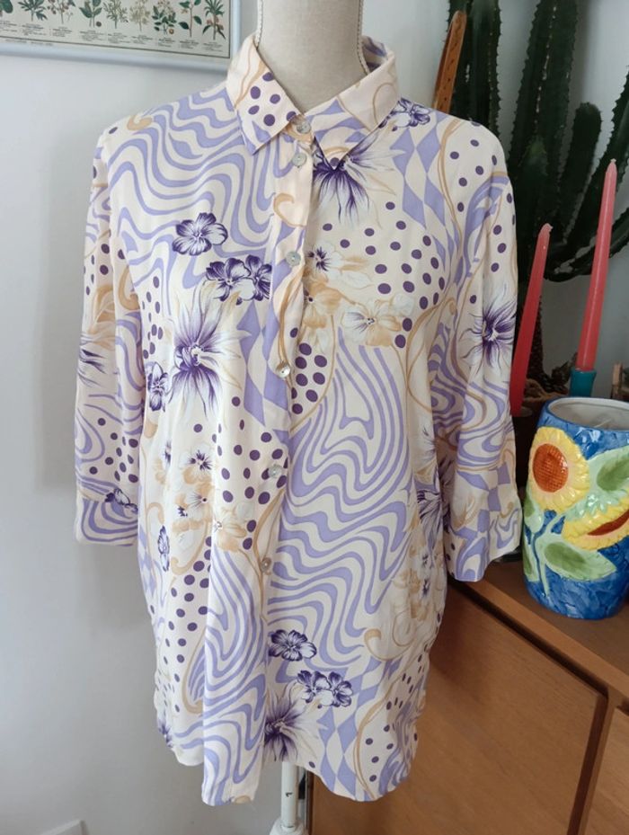 Chemise longue écrue et violette en viscose taille 42 - photo numéro 14
