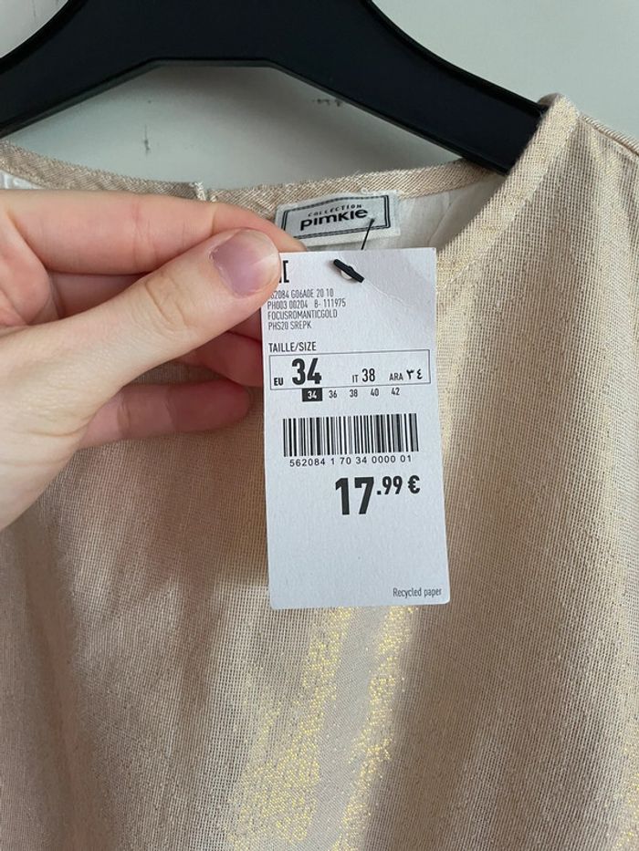 Blouse beige dorée à manches 3/4, taille 34, marque Pimkie - photo numéro 4