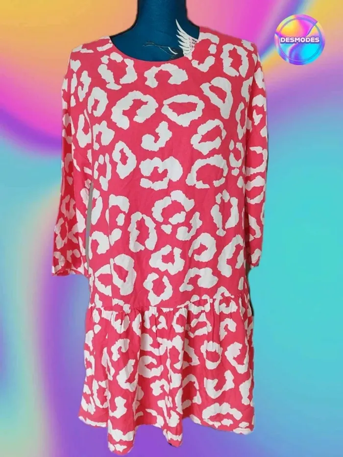 Superbe robe volantée léopard rose fushia- Drop Sauvage