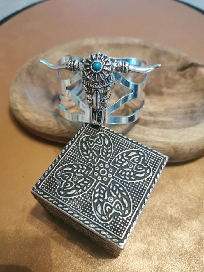 Bracelet manchette style country cowboy taureau