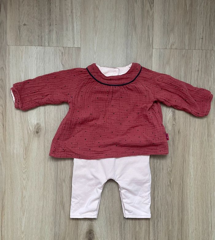 Combinaison P’tit Bisou rose et bordeaux 3 mois