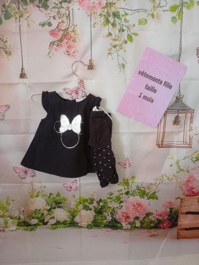 Ensemble fille ( robe + collant ) Disney gris taille 1 mois /56 cm
