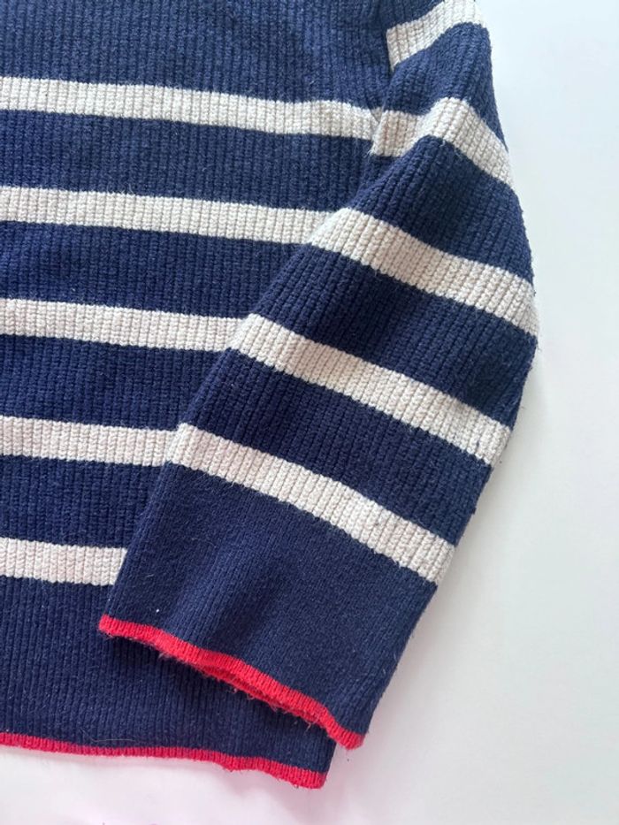 Pull hiver marinière col roulé rayures rouges bleu blanches - photo numéro 2