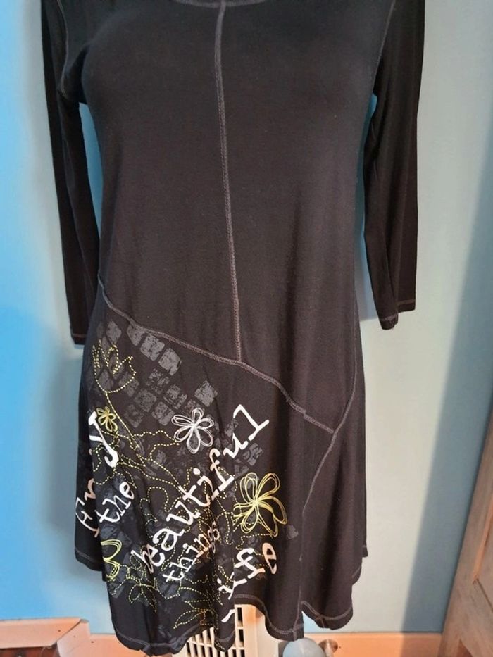Tunique robe pull noir à motif - photo numéro 2