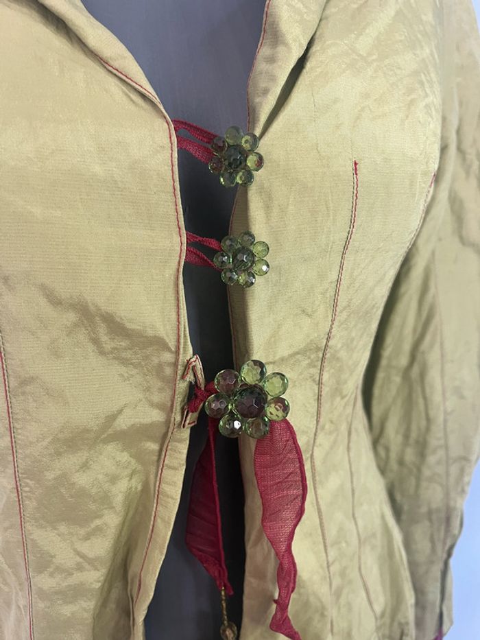 Veste légère Saona verte & rose - Taille 42 - Boutons fleuris & épaules rembourrées - photo numéro 3