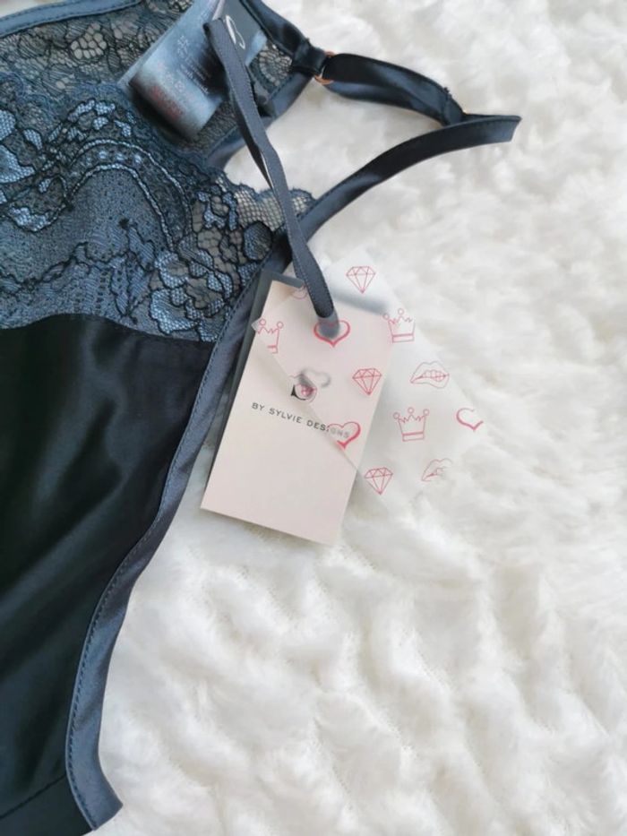 Caraco bustier top lingerie satin et dentelle gris foncé Sylvie Designs S 36 - photo numéro 5