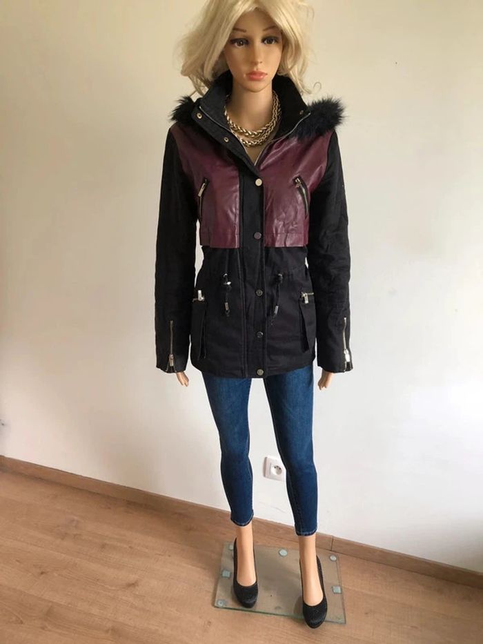 Parka noire et bordeaux avec capuche Morgan taille 40 TBE - photo numéro 7
