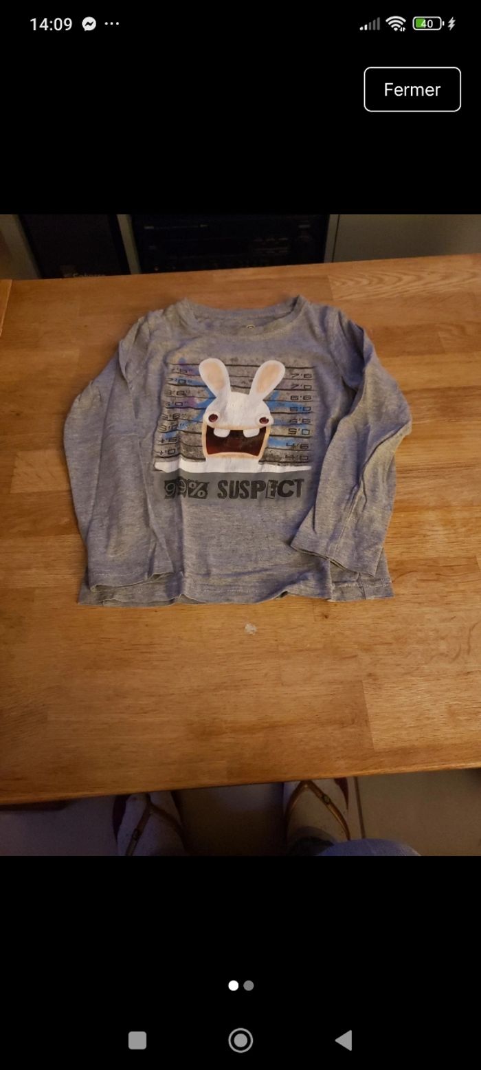 Tee shirt manches longues lapin crétin sun city 5 ans - photo numéro 1