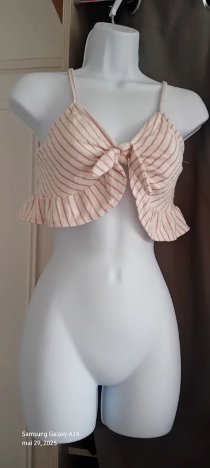 Brassière fines bretelles avec noeud à rayures roses femme S pull & bear - photo numéro 9