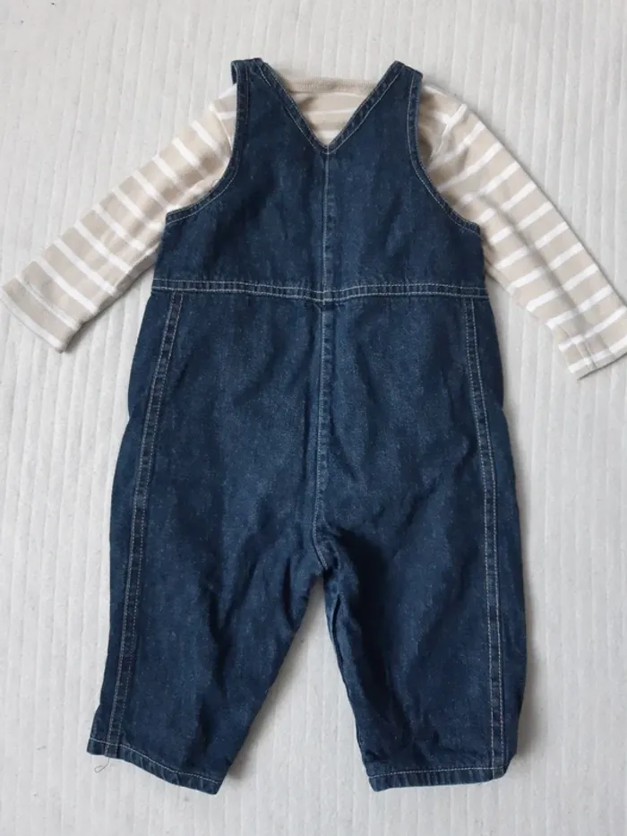 Tenue body manches longues et salopette en jean 6 mois - photo numéro 4