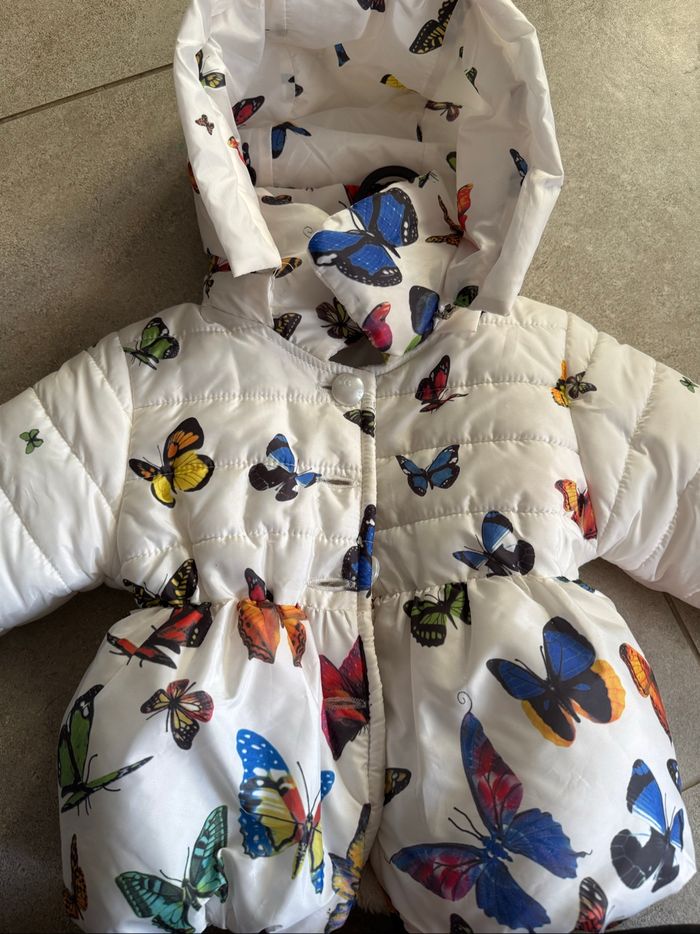 Manteau bébé 9-12 mois à capuche, imprimé papillons - photo numéro 2