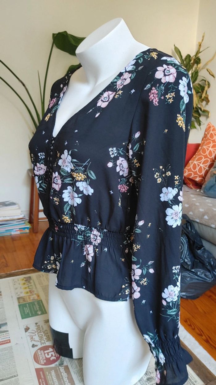 Blouse manches longues décolleté imprimé fleuri - photo numéro 3