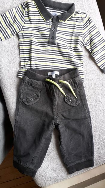 Ensemble polo manches longues + pantalon  velours  9 mois