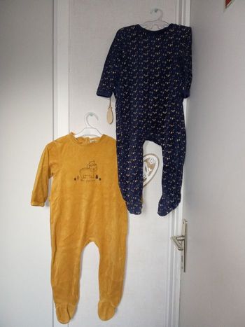 Lot de 2 pyjamas une pièce hiver garçon mots d'enfants 18 mois, marine, moutarde