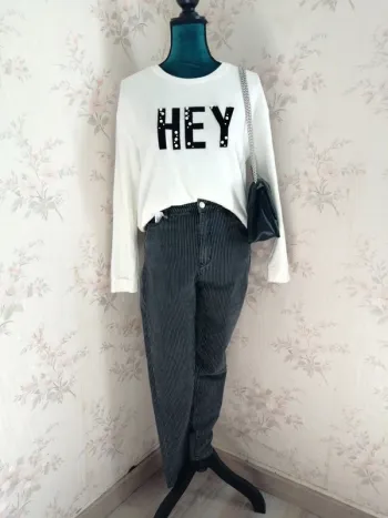 Pantalon skinny noir à rayures blanches / tally weijl / (42)