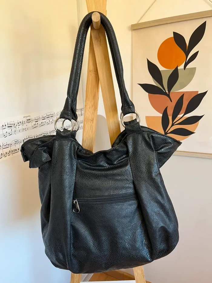 Sac vintage y2k en cuir synthétique noir avec fleur [ref 2508SBl168] - photo numéro 3