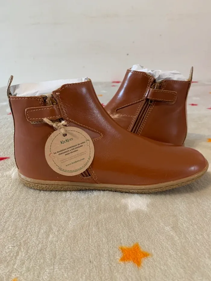 Bottines Kickers Vermillon camel/or T32 cuir certifié LWG neuves étiquetées - photo numéro 8