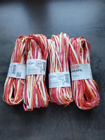 Lot de 4 écheveaux de Raphia Adriafil – Coloris 92 (Corail Nuancé)