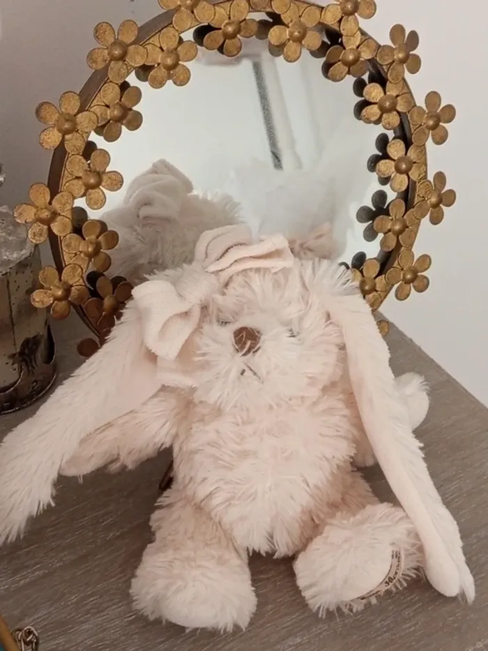 Lapin doudou écru grand noeud Louise Mansen - photo numéro 10