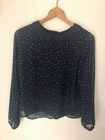 Blouse bleue imprimée coeurs col claudine