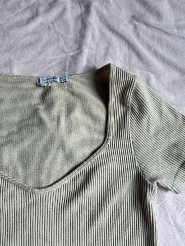 Crop top beige - maille côtelée
