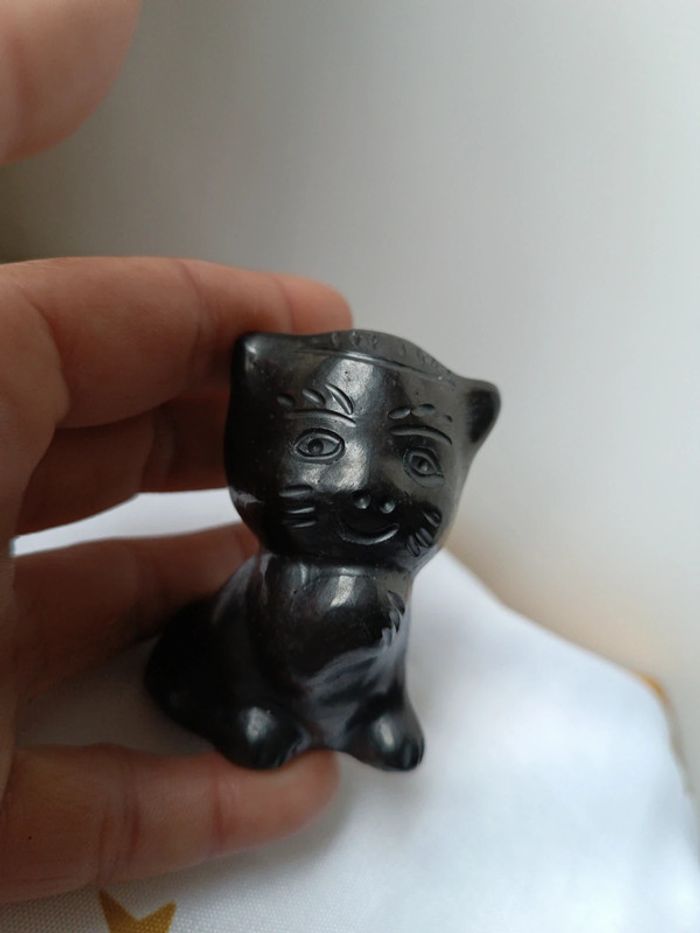 Chat cat kitten kitties Kitty noir black pierre noir volcanique obsidienne terre cuite sculpture - photo numéro 7