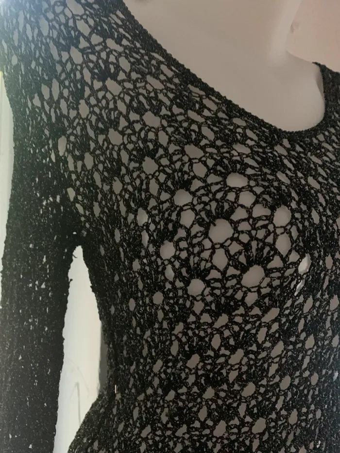 Top crochet vintage taille unique manches longues brillant - photo numéro 7